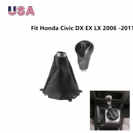 Unbranded For 2006-2011 Honda Civic DX LX EX 5 Speed Black Gear Shift Knob With dust Cover