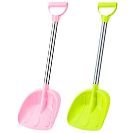 Leriton 2 Pcs Kids Snow Shovel with D Grip Handle Plastic Snow Shovel with Stainless Steel Handle 23.6 Inch for Boys Girls Outdoor Yard Garden Driveways Emergencies Snow Removal(Green, Pink)