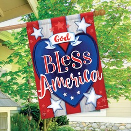 Briarwood Lane God Bless America Heart Patriotic House Flag Stars Stripes Double-Sided 28"x40"