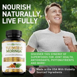 PIUS NATURE Cúrcuma Moringa Cúrcuma Orgánica Suplementos De Curcumina Y Moringa Orgánica En Polvo 120 Cápsulas Vegetales Suplemento Para Mujeres Y Hom