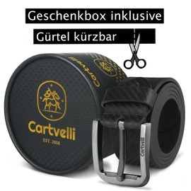 Cartvelli Premium Ledergürtel Herren Schwarz Carbon 105cm Made in Germany Geschenkbox Echt Leder Herrengürtel Jeansgürtel Gürtel 40mm Anzug jeans chino pants Hi-Tech-M19s-105