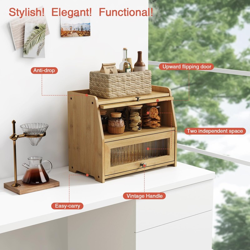 Goozii Large Bread Box for Kitchen Countertop, Double Layer Breadbox