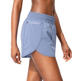 Soothfeel Pantalones cortos de correr para mujer con bolsillos con cierre, cintura alta, pantalones cortos de entrenamiento para mujer con forro, D-Slate Blue, S