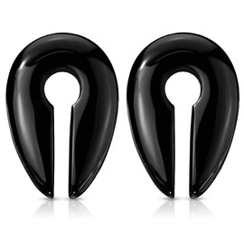 Pierced Owl Black Agate Semi Precious Stone Keyhole Hanging Gauge Stretcher Plug Earrings, Sold as a Pair (12mm (1/2"))