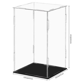 Dezzer Acrylic Display Case with Black Base, Assemble Worktop Clear Acrylic Box Organiser Dustproof Circuit Breaker for Action Figures, Toys, Collectibles (25 x 15 x 15 cm)