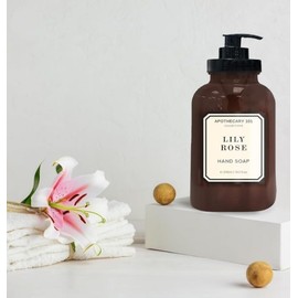 Home and Body Company Botanical + Herbal Hand Soap 22FL/605ml Infused with Essential Oils, Made in a Amber GLASS BOTTLE (Lily Rose)