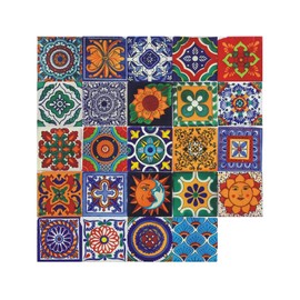 24Pcs Tile Stickers 7.87x7.87 Inch Bohemian Style Tile Stickers Peel and Stick Tile Stickers Detachable DIY Wall Decals, Tile Wallpaper for Kitchen Bathroom Backsplash Wall Furniture Staircase (8x8in)