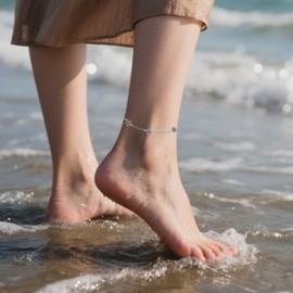 HUKKUN Starfish Anklet Sterling Silver Starfish Beach Ankle Bracelet Jewelry Gift for Women