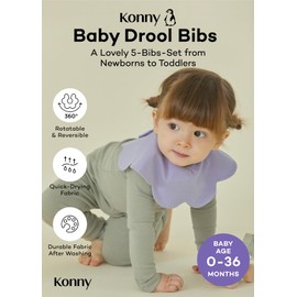 Konny Baby Bibs 5-Pack, 360 ​​° Rotate, Newborn Gifts, Soft and Absorbent Bandana Drooling for Boys Girls baby Essentials - Set 11(Red Flower, Beige, Mimosa, Lavender, Pink Gingham)