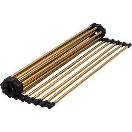 Strictly Sinks Stainless Steel Roll Up Dish Drying Rack – Gold 17 Inch Over The Sink Drying Rack Ideal for Workstation Sinks Only – Multipurpose Foldable Kitchen Dish Rack (17-3/8″ x 13″ x 3/8″)