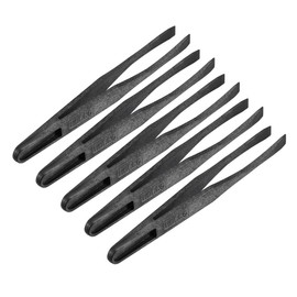 uxcell Plastic Anti-static Tweezers, Precision Flat Tip for Jewelry Craft DIY Beauty Electronics Repair Tool Black 5 Pcs