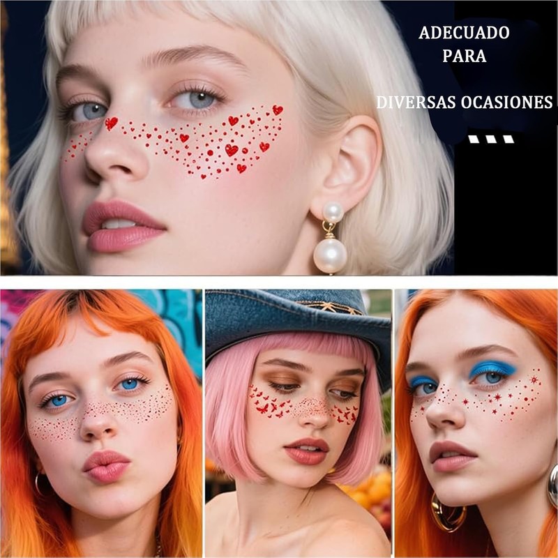 Glitter Pecas Cara Tatuaje, Tatuajes Temporales Pecas de Glitter para