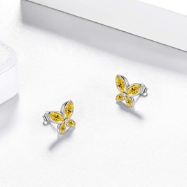 Yellow Butterfly Studs Earrings Women 925 Sterling Silver Animal Butterflies November Birthstone Citrine Earring Stud Crystal Wedding Birthday Jewelry DE0229N