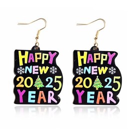 2025 Letters Acrylic Dangle Earrings Happy New Year Earrings for Women New Year’s Eve Party Earrings Holiday Festive Jewelry-Black