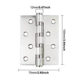 Pack of 2 Heavy Duty Ball Bearing Hinges 10 cm, Door Hinge Silver Stainless Steel Hinges with 8 Holes for Solid Doors, Garden Gate, Indoor, Outdoor (100 x 75 x 12 mm)