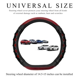 SHMZK Car Steering Wheel Cover, 15 Inch Anti-Slip Steering Wheel Cover Protector with 3D Honeycomb Design, Universal Steering Wheel Covers for Car Truck SUV, Car Accessories (Red)