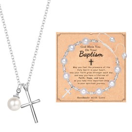 FJHAIY First Communion Gifts Baptism Gifts First Holy communion gifts Cross Necklace&Cross Bracelets Christian Gifts Easter Gifts (Baptism gifts)