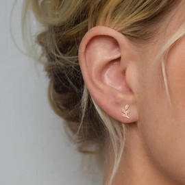 Earrings Silver 925 Gold Rose Gold Leaves Branch Stud Earrings for Women Girls Gifts Girlfriend Hypoallergenic Cartilage Small Huggie Hoop Earrings, Rose Gold