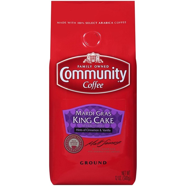 Community Mardi Gras King Cake Premium Ground Coffee, 12 Ounce Bag, Pack of 3