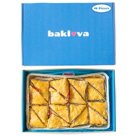 Bakluva 16-Piece Baklava Pastry Dessert Gift Box - (16) Large 2.3 oz (66 gram) Pieces - Perfect for Gifts, Parties, and More