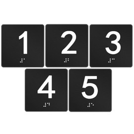 Yaocom Exam Room Sign Numbers 1-5 with Braille and Tactile 4" x 4" Identification Signs Numbers for Exam Rooms Offices Educational Institution Directional Assistance Test Center (Black/white)