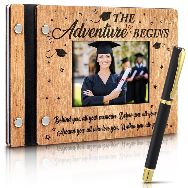 Skyygemm Graduation Wood Guest Book with Photo and Signature Pen,