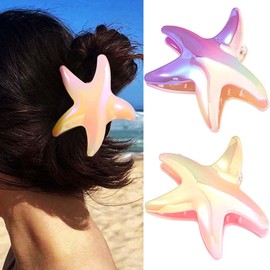 Fashey Starfish Claw Clips Acrylic Hair Clip Mermaid Hair Claw Clip Beach Hair Accessories for Women (Pink+Purple)
