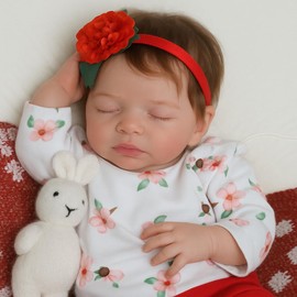 SCOM Lifelike Silicone Reborn Baby Doll with Feeding Set-18 Inch Realistic Newborn Sleeping Girl, Handmade Soft Cloth Body & Vinyl, for Kids 3+ Years,Toddler Educational Companionship Toy