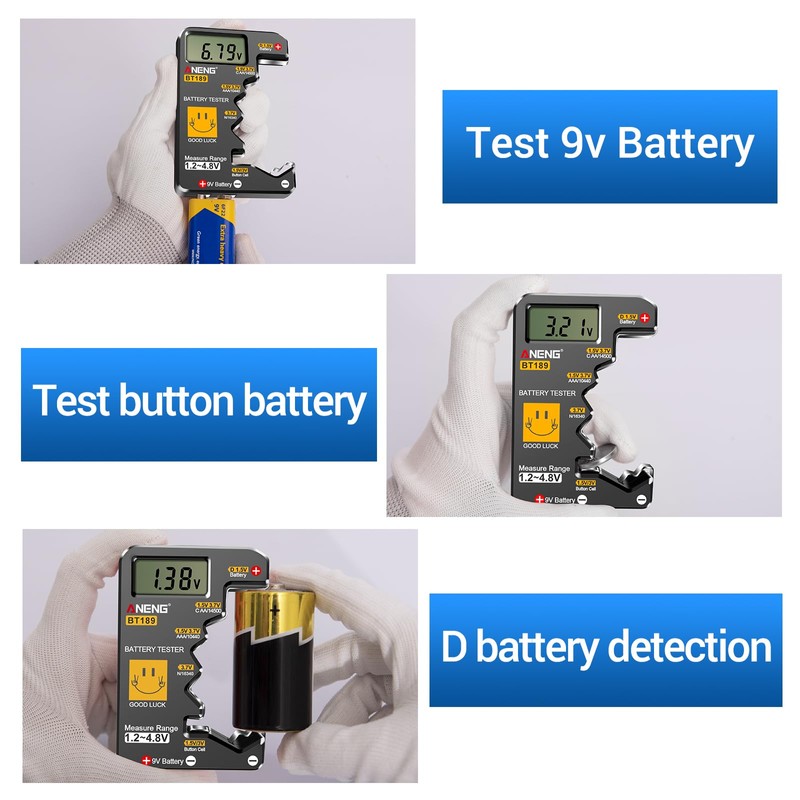 ANENG BT189 Battery Tester for AAA,AA,C,D,9V,F,6F22,1.5V/3V Button Batteries,LCD Display Household