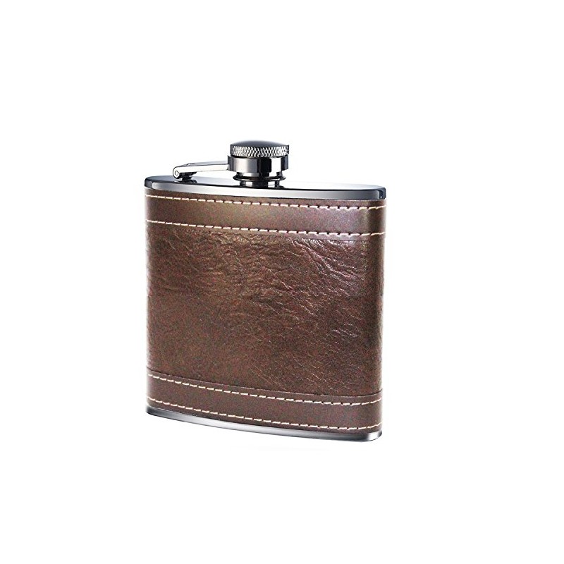 6oz Hip Flask Stainless Steel Leather Effect Excellent Quality Prime
