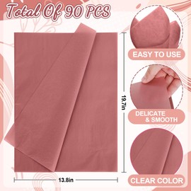 Whaline 90 Sheet Gradient Dusty Pink Tissue Paper Set Dusty Rose Mix Gift Wrapping Paper 3 Colors DIY Art Craft Tissue for Wedding Birthday Bouquet, 13.7 x 19.6 Inch