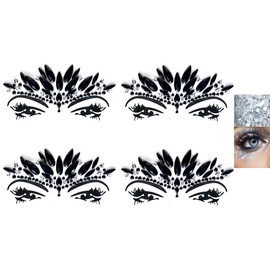 BFG34x4 Face Glitter Gemstones Sticker Glitter Rhinestones Face Makeup and Glitter Silver BFG34x4 Pack of 4
