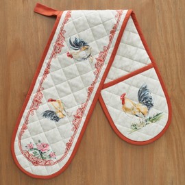 Maison d' Hermine Campagne 100% Cotton Cooking Gloves | Double Oven Mitt for BBQ | Cooking | Baking | Grilling | Microwave | Barbecue Handling Hots and Pans | Spring/Summer (7.5 Inch by 35 Inch)