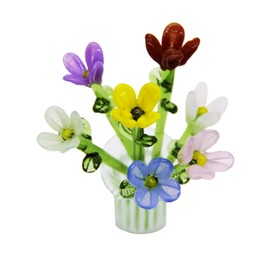 Mini Glass Flower Bouquet with Vase Colorful Artificial Wildflowers Sculpture Spring Floral Arrangement Figurine Artwork Table Centerpiece Home Decor Gift for Mom and Friends
