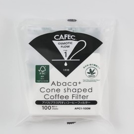 CAFEC Abaca+ 100-Pack Cone-shaped V60 01 : 1 to 2 Cup Disposable Pour-Over Drip Coffee Paper Filter made of Eco-Friendly Refined Virgin Pulp for Better Tasting Brewing Pour Over Dripper APC1-100W