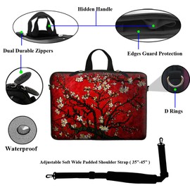 Meffort Inc 14 14.1 Inch Neoprene Laptop Sleeve Bag Carrying Case with Hidden Handle and Adjustable Shoulder Strap (Vincent Van Gogh Cherry Blossom)