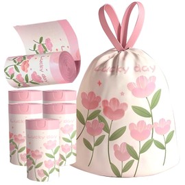 4 Gallon Trash Bags 300pcs Drawstring Tearing-free for Bathroom Office Home Bedroom Trash Can with Pink Floral Printed Garbage Basket Bags (4Gallon 300pcs)