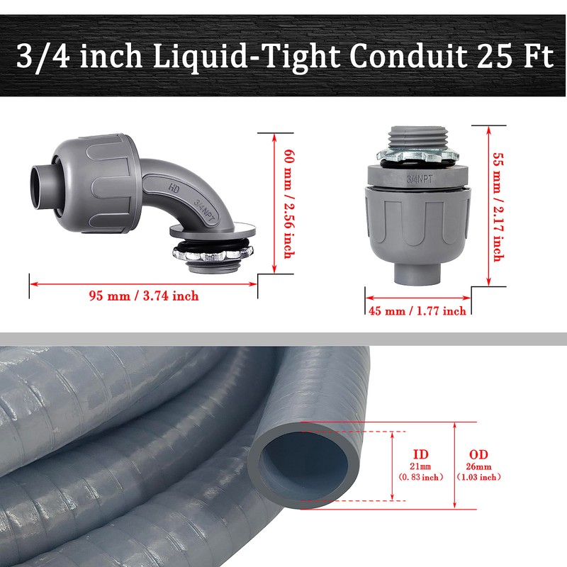 Wocloer Liquid-Tight Conduit - 3/4inch 25 Foot Flexible Non Metallic