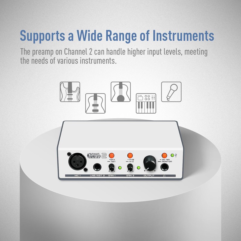 SONICAKE Professional USB Audio Interface Dual-channel Analogue Preamps Audio Mixer