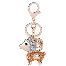 Reizteko Women's Gold Plated Crystal Rhinestone Goat Sheep Lamb Keychain Pendant Keychain Charms Gift (Champagne)