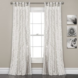Lush Decor, White Sophia Ruffle Curtain | Textured Window Panel Set for Living, Dining Room, Bedroom (Pair), 84” x 40, 84" x 40"