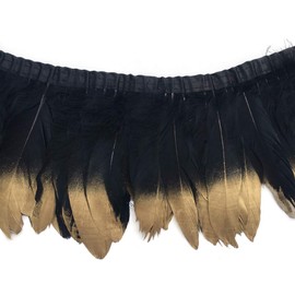 Sowder 2 Yards Duck Gänsefeder Fringe Trim 6-8" Breite für Nähen Kunsthandwerk DIY Dekoration Handgefertigte(Schwarz und goldfarben)