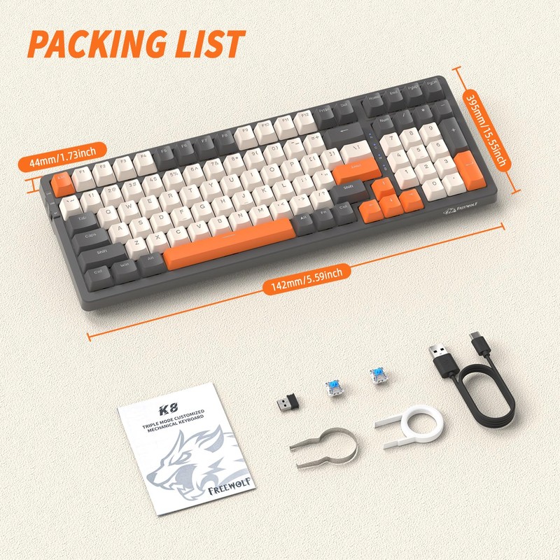 ATTACK SHARK K8 Wireless Mechanical Keyboard, 100 Keys, Hot Swappable