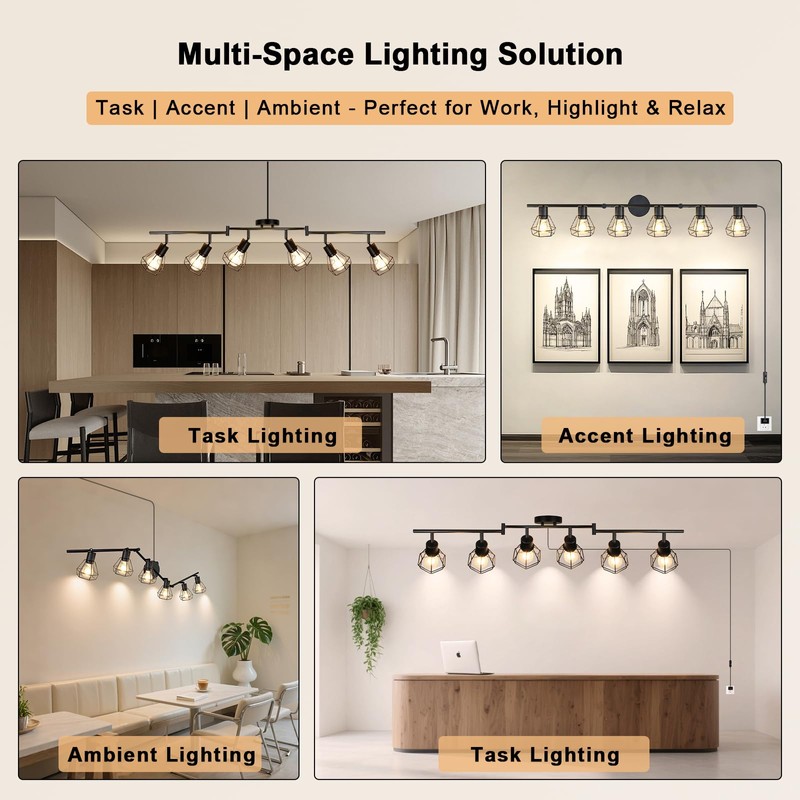 HiBay Plug in Track Lighting, 6-Light Rotatable Ceiling Light Fixture