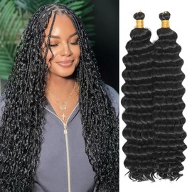 Ocean Wave Crochet Hair 30 Inch 2 Packs Deep Wave Curly Braiding Hair for Black Women Synthetic Wavy Curly Braiding Hair for Boho Braids (30 Inch,Natural Black)