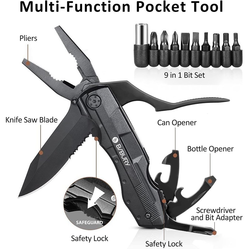 BIBURY 5 in 1 Multitools, Foldable Pliers Multitool Stainless Steel
