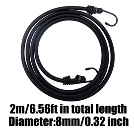 BuxiuGK Pack of 2 Luggage Straps with Hooks, 2 m, Black Elastic Straps for Load, 200 cm Long Elastic Band, 8 mm Thick, for Car, Caravan, Trunks, Camping, Motorhomes