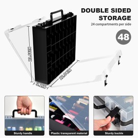 Double-Sided Sewing Box for Bobbins with 48 Grids, Portable Plastic Organizer for Hot Wheels Cars, Embroidery Floss, Diamond Art, Crafts, Small Toys (Case Only)-Black