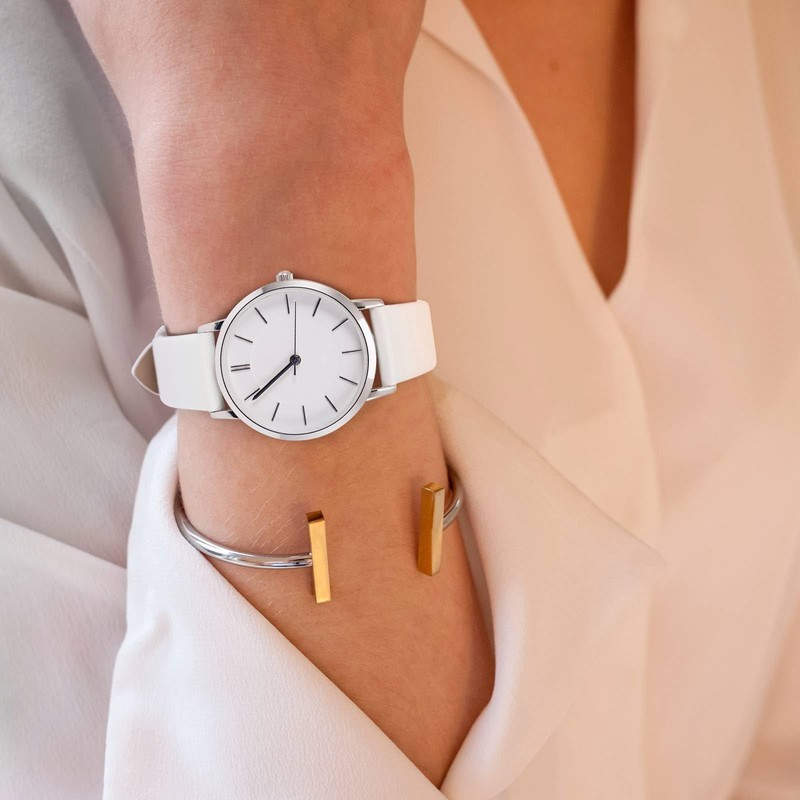 WOCCI 16mm Elegant Leather Watch Strap for Ladies with Silver