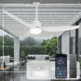 Depuley Outdoor Ceiling Fans with Lights: 52-Inch Outside Waterproof Plug-in Ceiling Fan for Patios 6 Speeds - 3-Blade Ultra Quiet Reversible Indoor Gazebo Fan - White